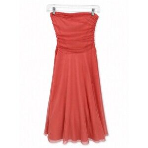 Scene Y2k Coral Pink/Orange Strapless Tulle Formal Dress Midi Size 3/4 Junior